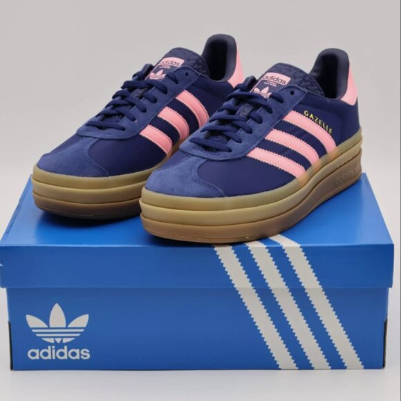 Adidas Women's Gazelle Navy and Pink Flats - Picture 1 of 6